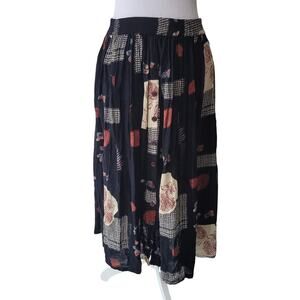 Mary Jayne Size OS Vintage Inspired Patchwork Midi Skirt Boho Floral Pull On